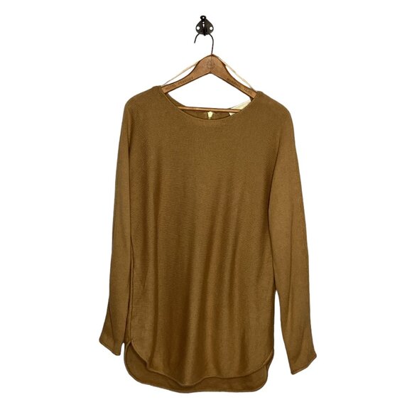Michael Kors Size Small S Tan Camel Knit Gold Zip Back Pullover Hi Low Sweater - Picture 2 of 4